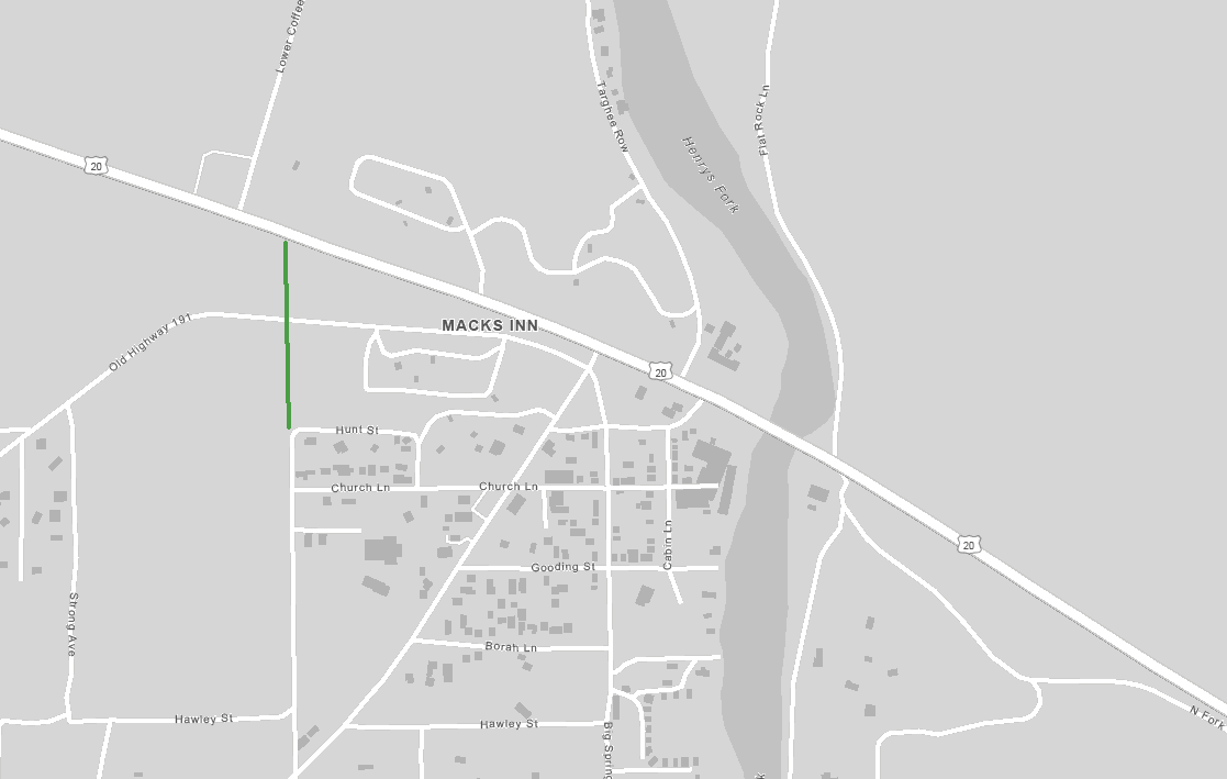Area map of short-term improvement at US-20 Mack's Inn intersection.