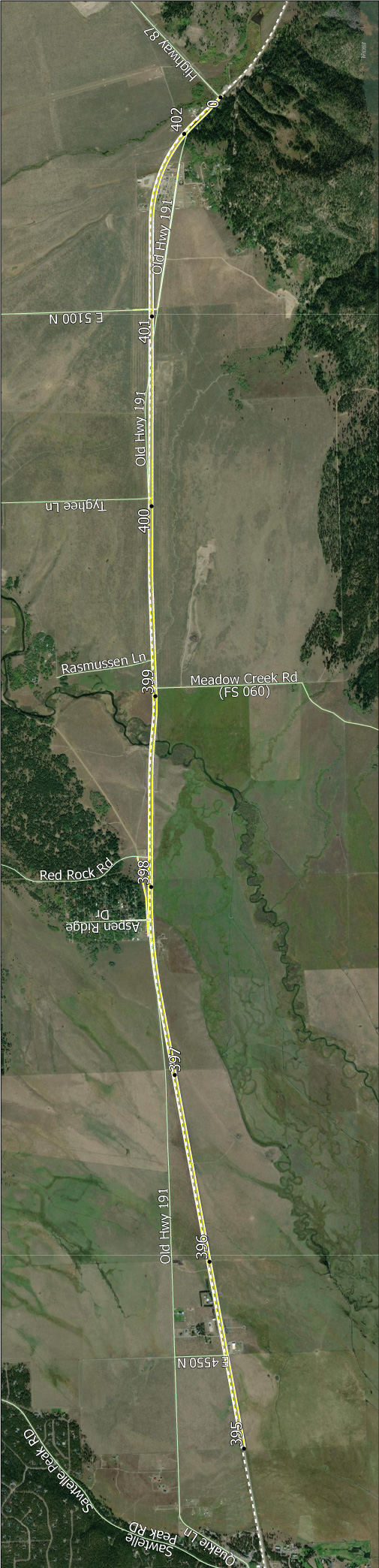 Map of Red Rock Road alternatives RR1.