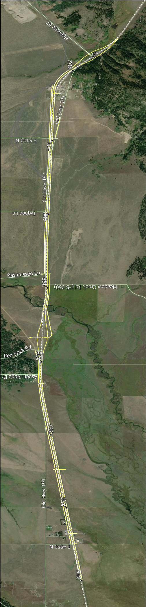 Map of Red Rock Road alternatives RR2.