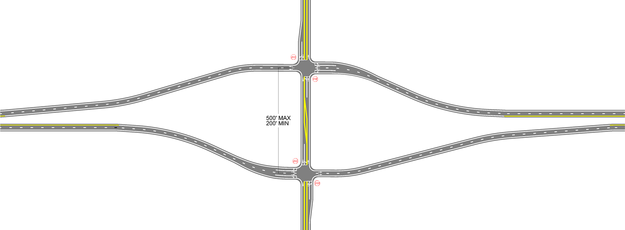 Detailed graphic of an at-grade intersection.